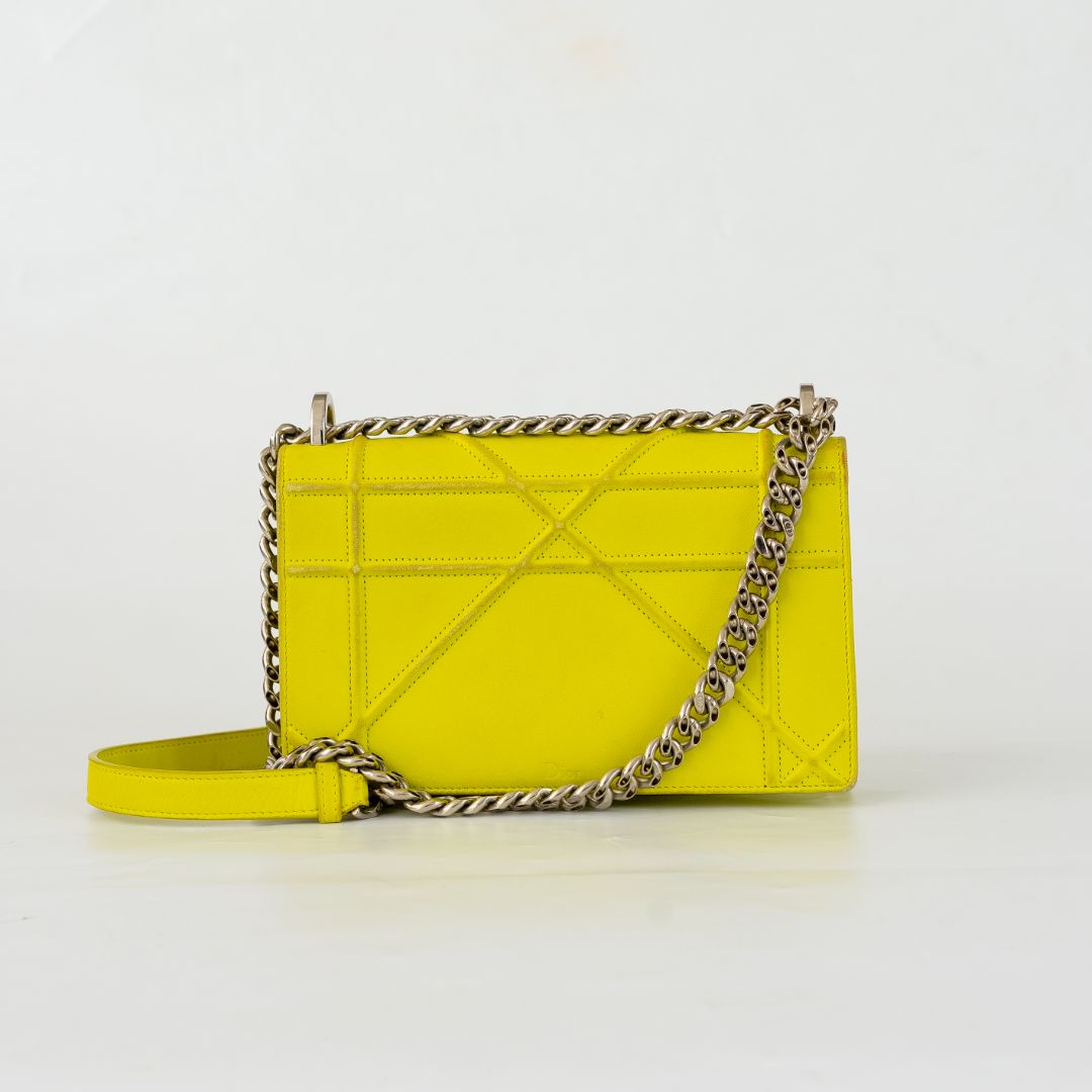 Christian Dior Yellow Leather Diorama Medium Flap Bag
