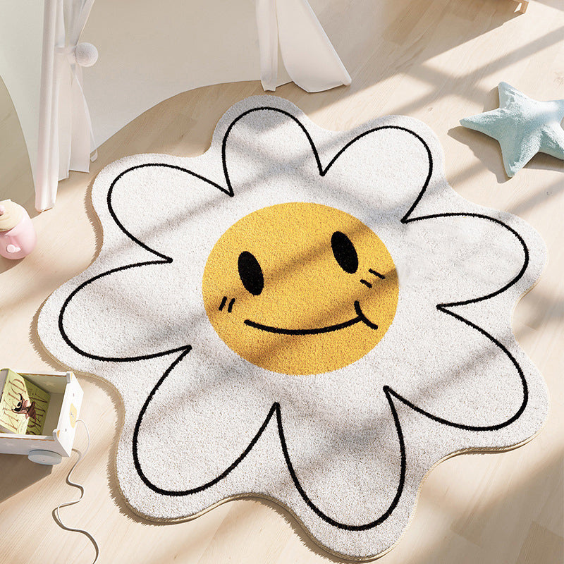 Flower Rug For Living Room Nordic Smiley Flower Carpet Bedroom Bedside Area Rug Plush Floor Mat Home Decor Non-Slip Bath Mat