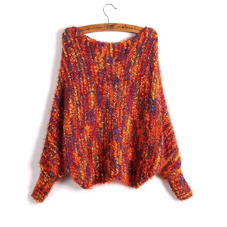 Casual Print Off-Shoulder Long Bat Sleeve Women Sweaters