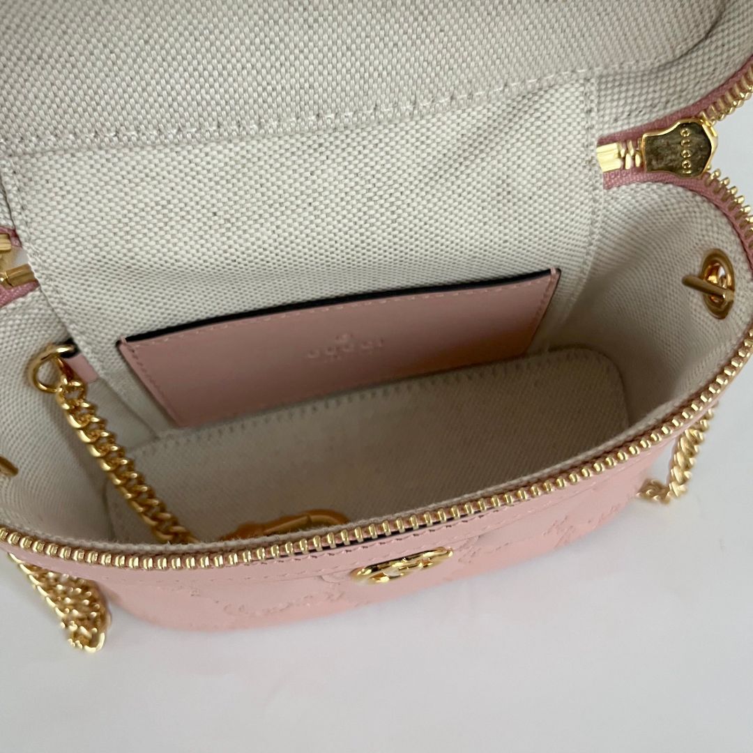 Gucci Vanity Light Pink Leather Guccisima Embossed Bag