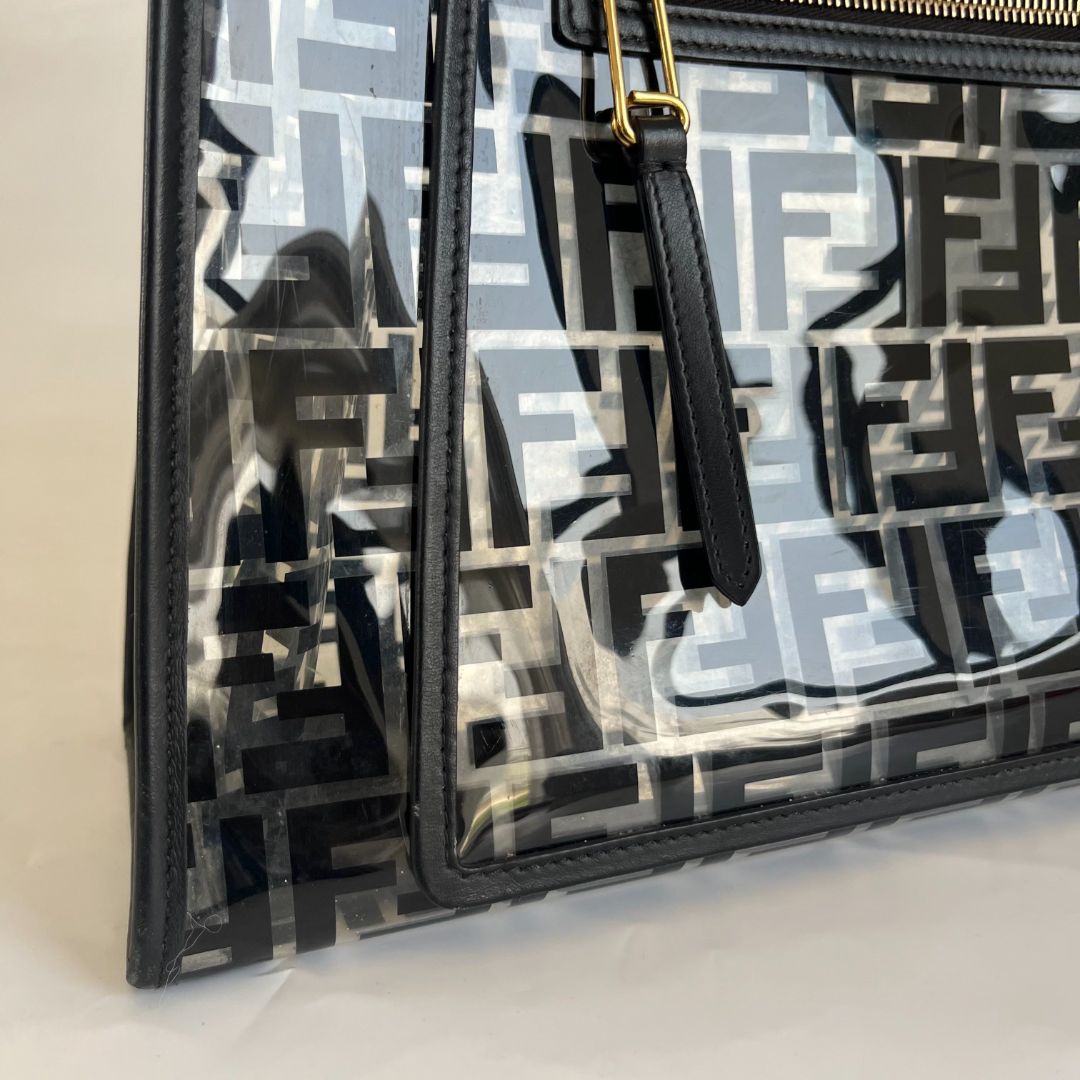 Fendi Black/Clear FF PVC and Leather Large Tote with strap