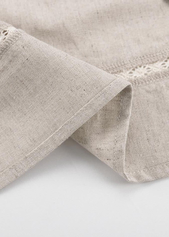 Linen Puff Sleeve Babydoll Dress Light Gray