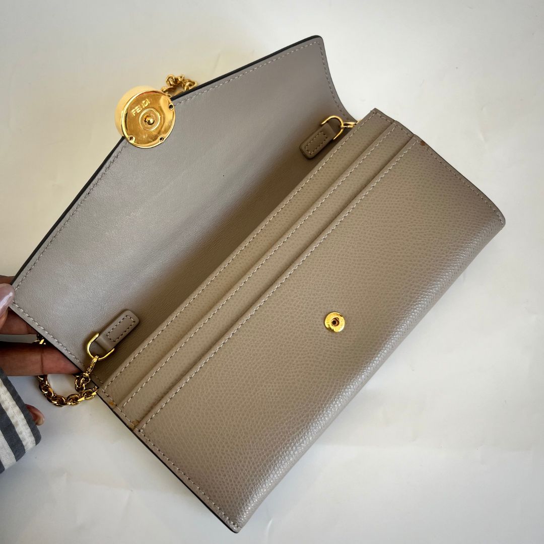 Fendi Grey Leather Continental With Chain