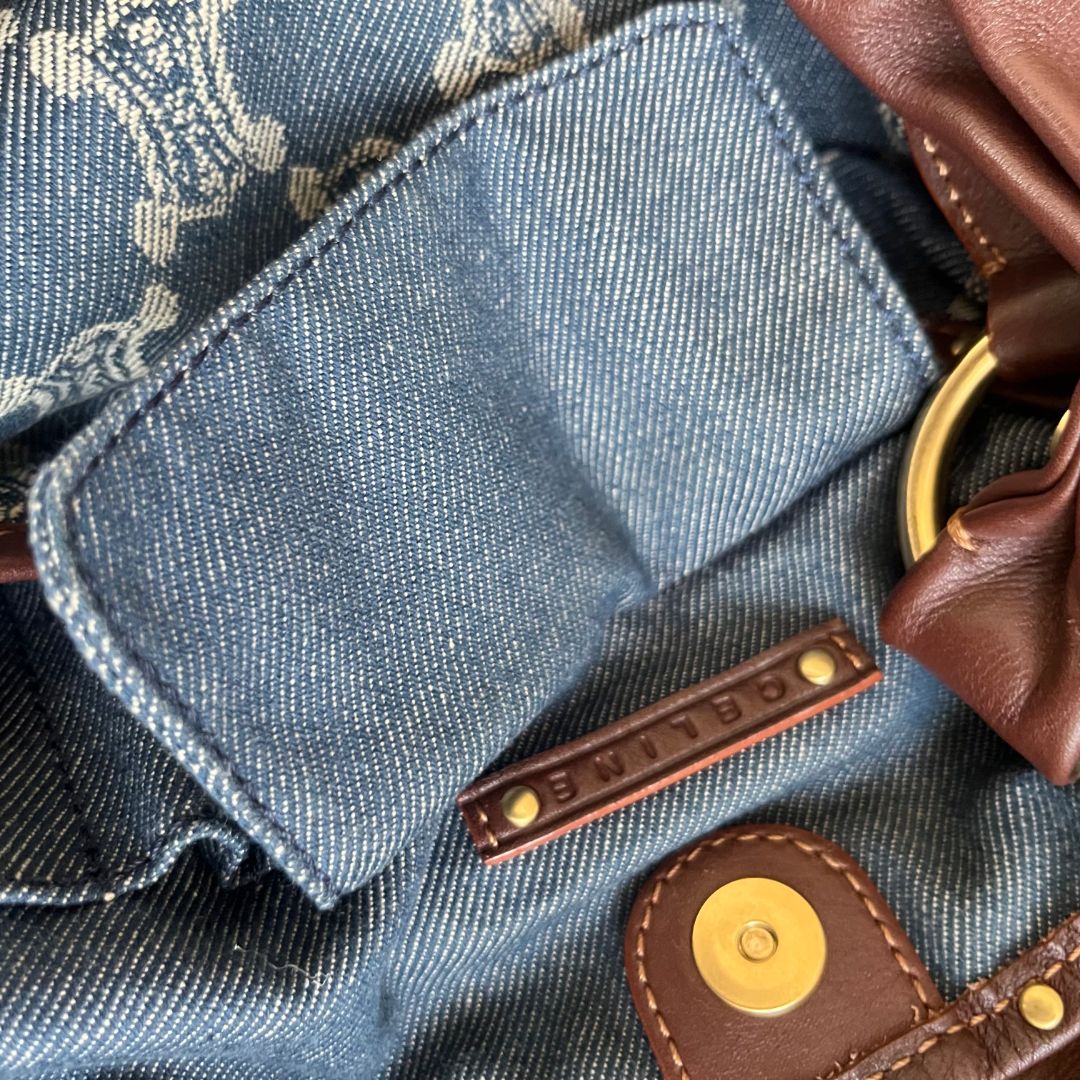 Celine Blue Macadam Denim and Leather Hobo