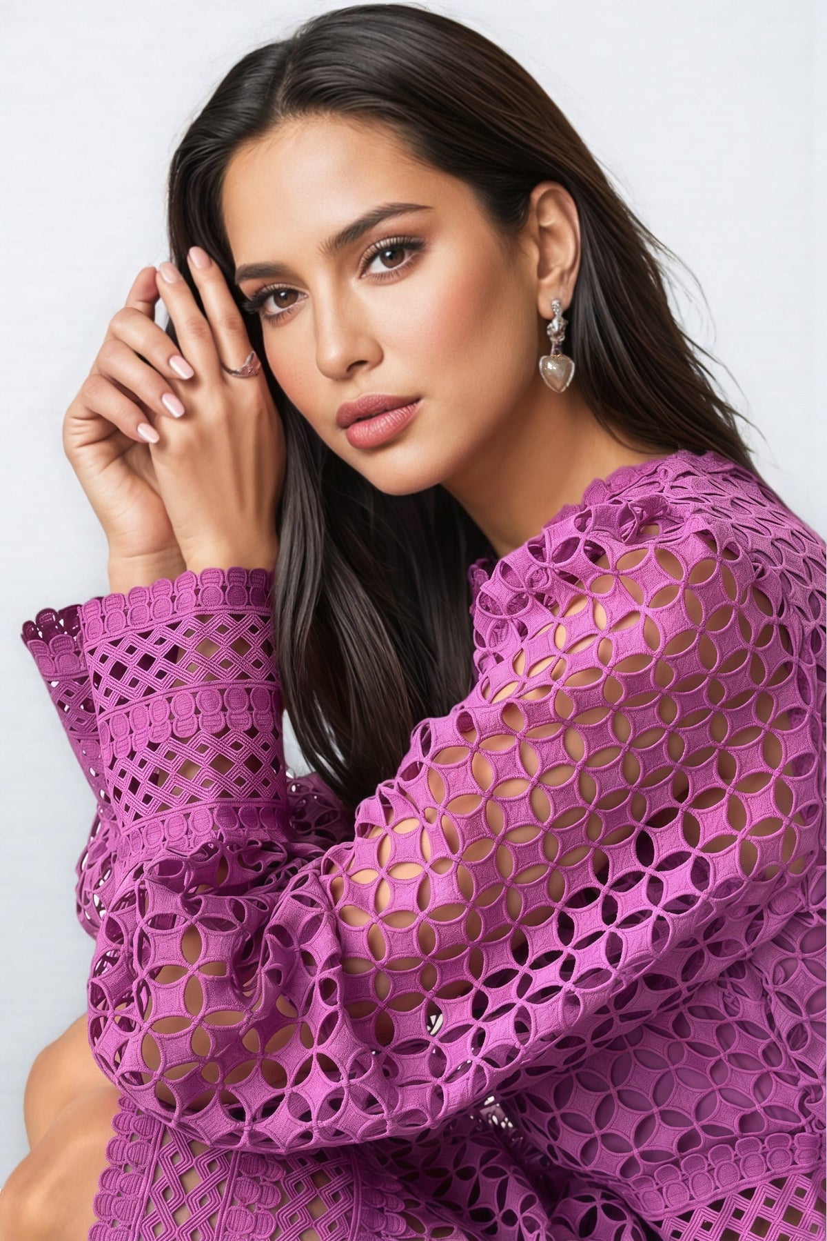 Abel Lace Lantern Sleeve Midi Dress