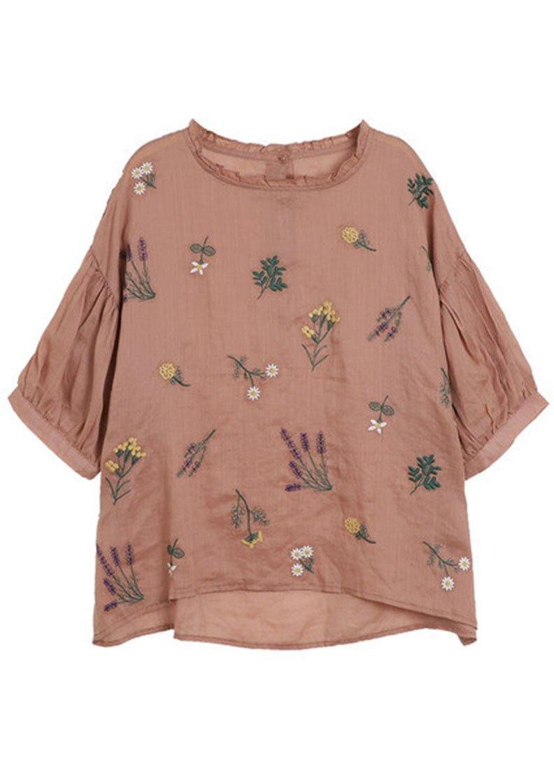 Modern Print Regular Embroideried Summer Floral Half Sleeve