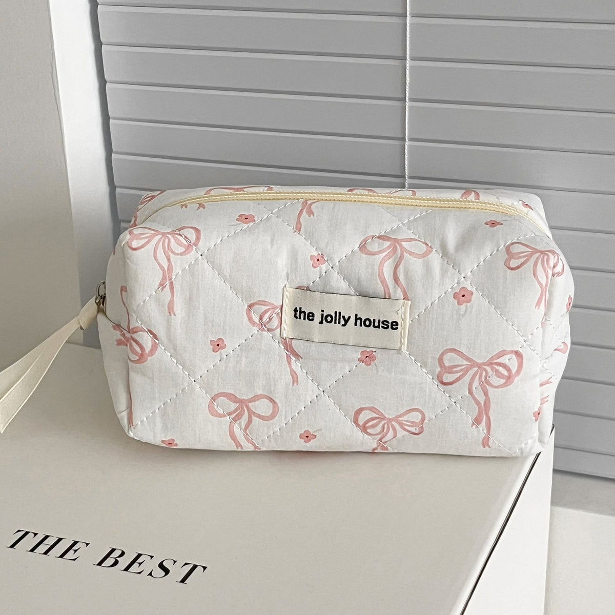 Pink Bow Print Sweet Portable Make Up Bag