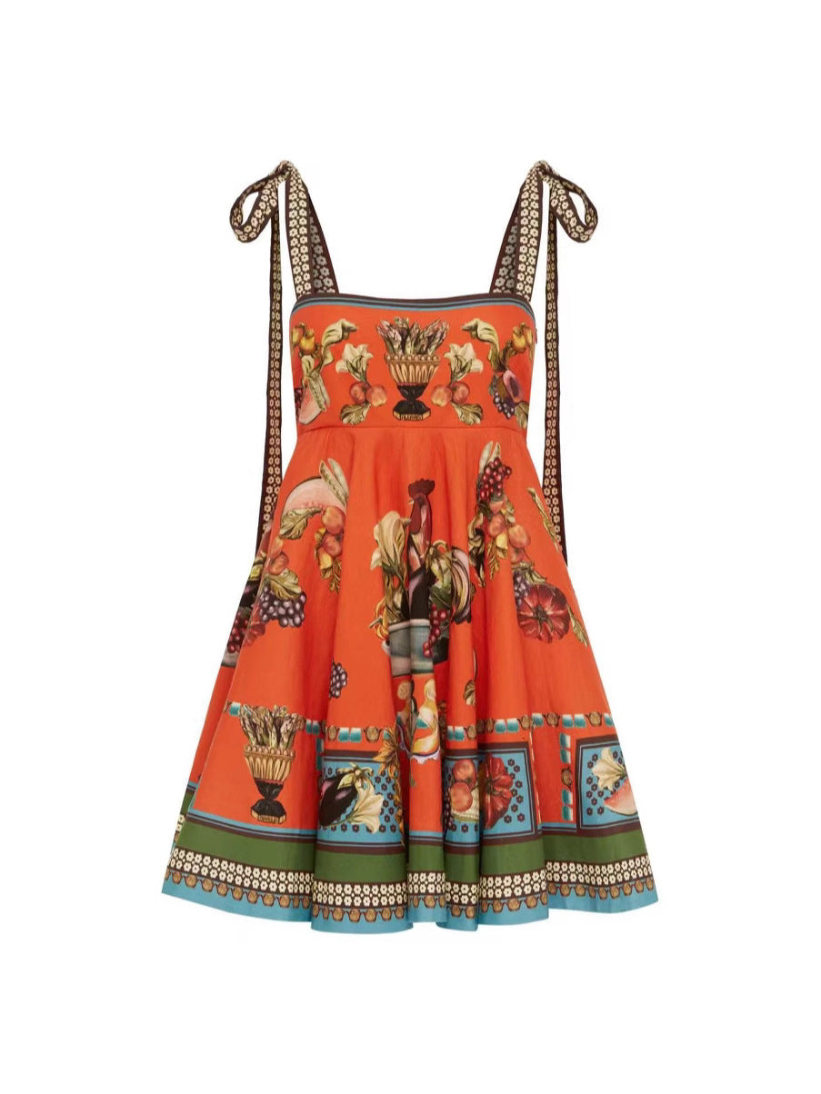 Linen Tie-Front Dress with Floral Print for Casual Elegance