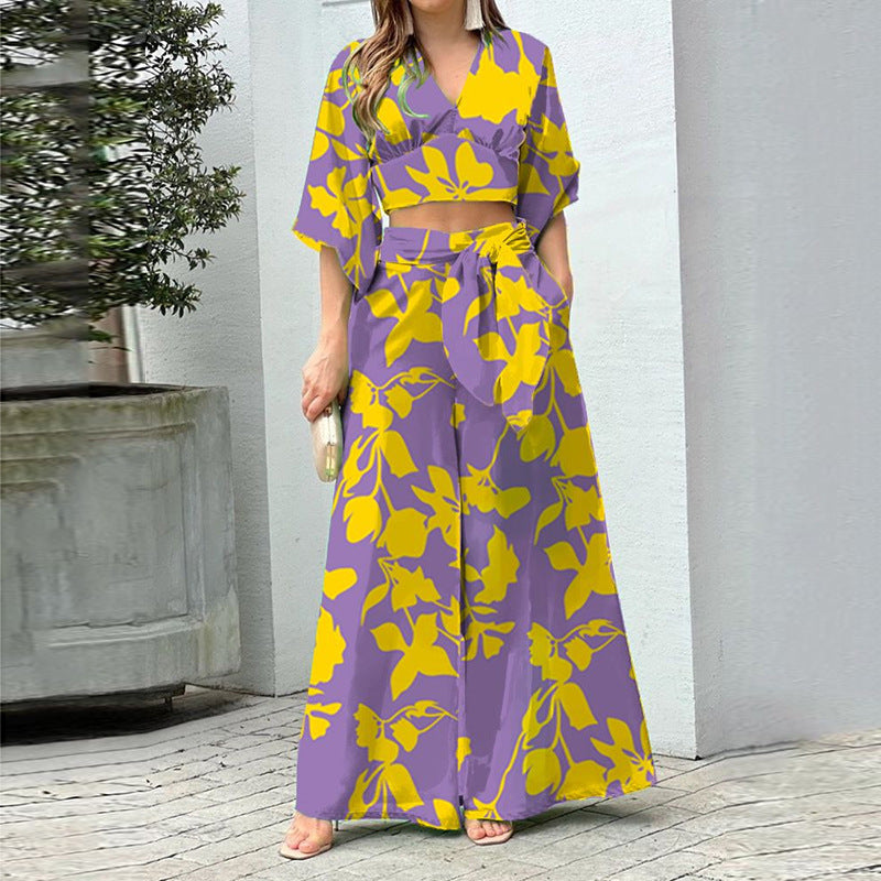 Casual Floral Print High-Waisted Set for Women