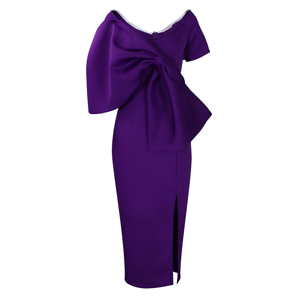 Sexy Bowknot Open-Back Bodycon Maxi Dress
