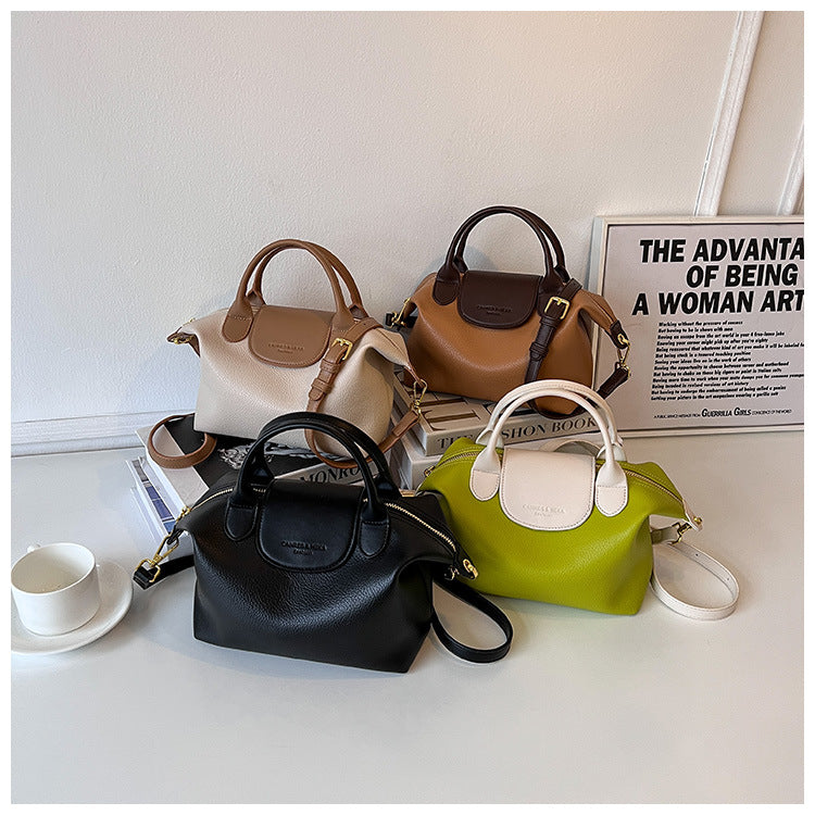 Minimalist Leather Top Handle Shoulder Bucket Bag