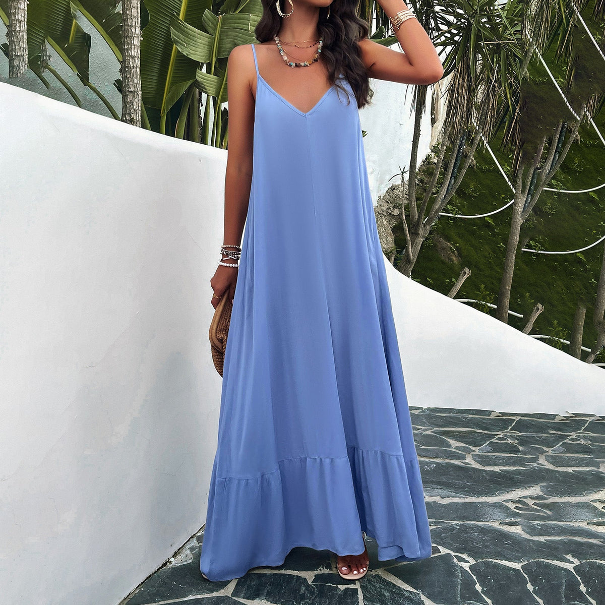 Elegant Solid Color Spaghetti Strap Maxi Dress