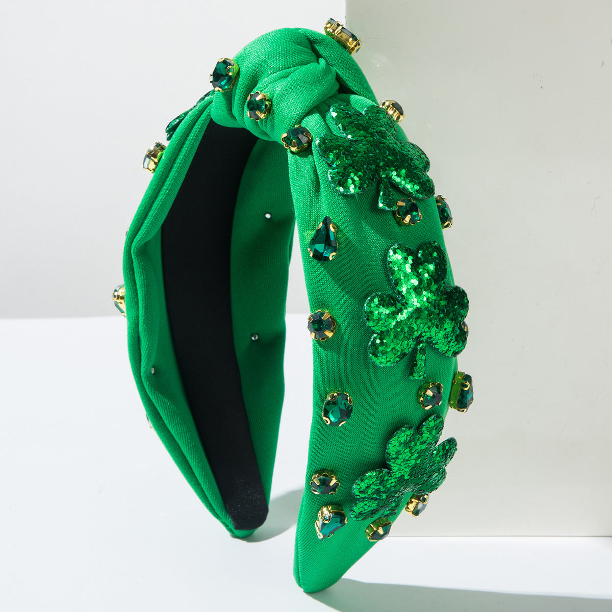 Emerald Green Rhinestone Headband Clover Accessory for St. Patrick's Day
