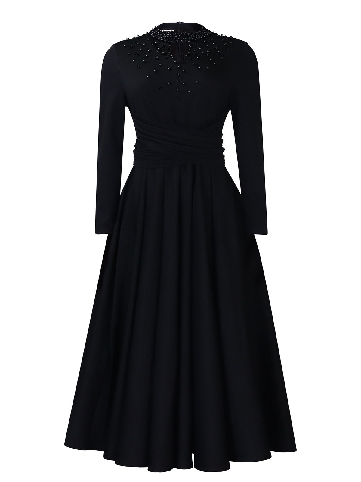 Elegant High Neck Beaded Maxi Dress For Women