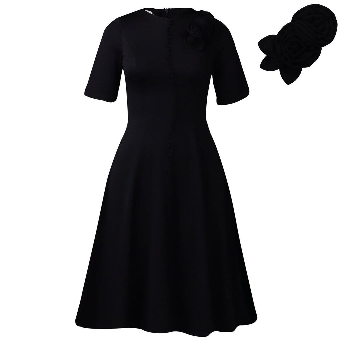 Elegant Solid Color A-Line Dress With Short Sleeves