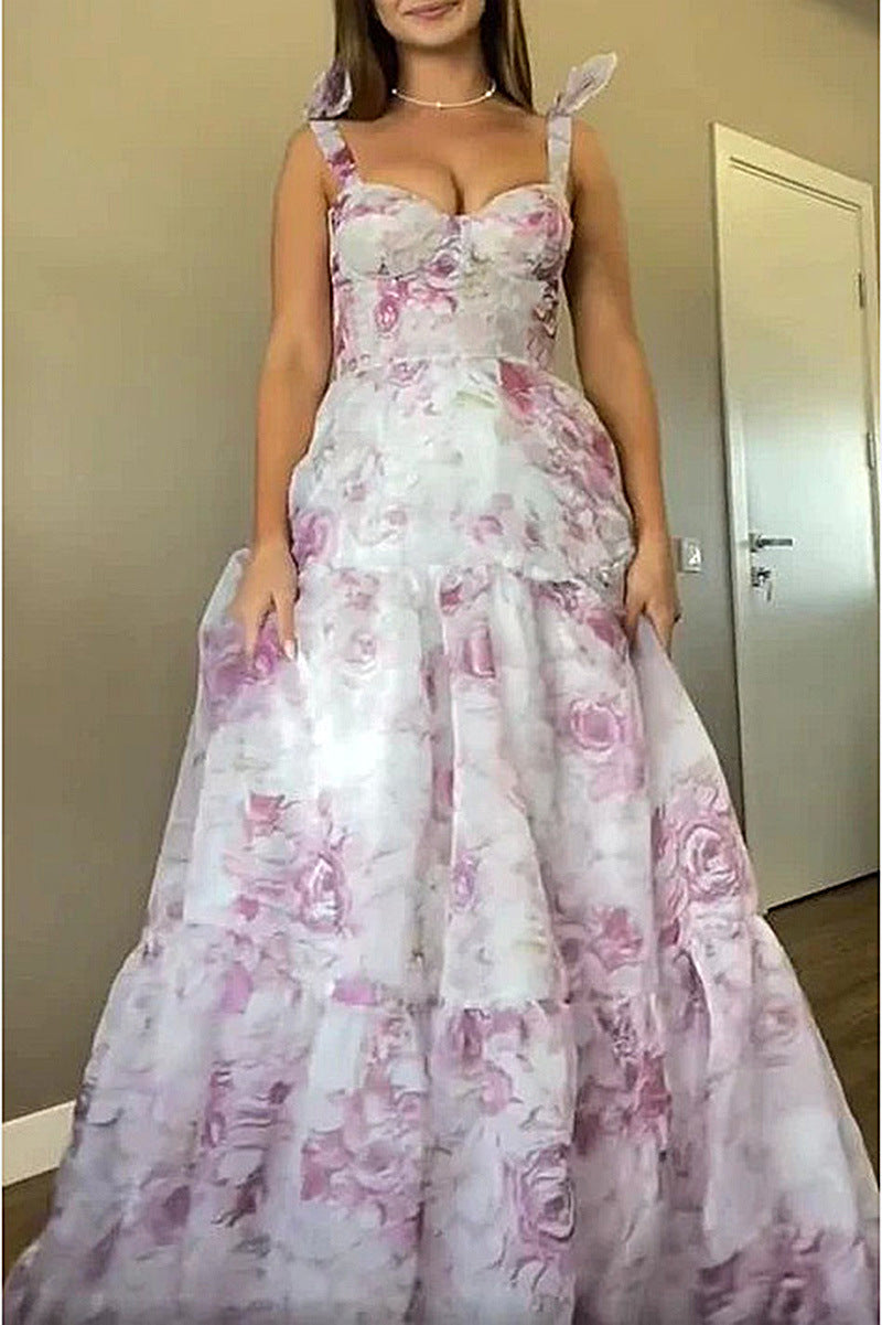 Elegant Sheer Off-Shoulder Dress With 3D Floral Design