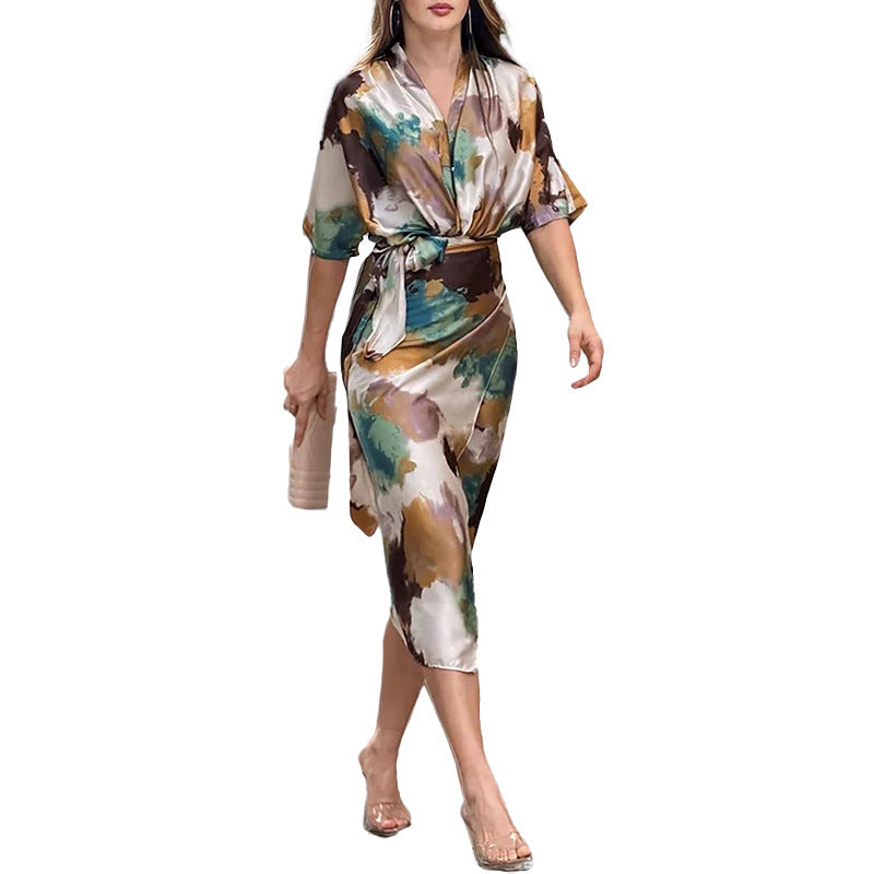Elegant Floral Print High-Waisted Dress