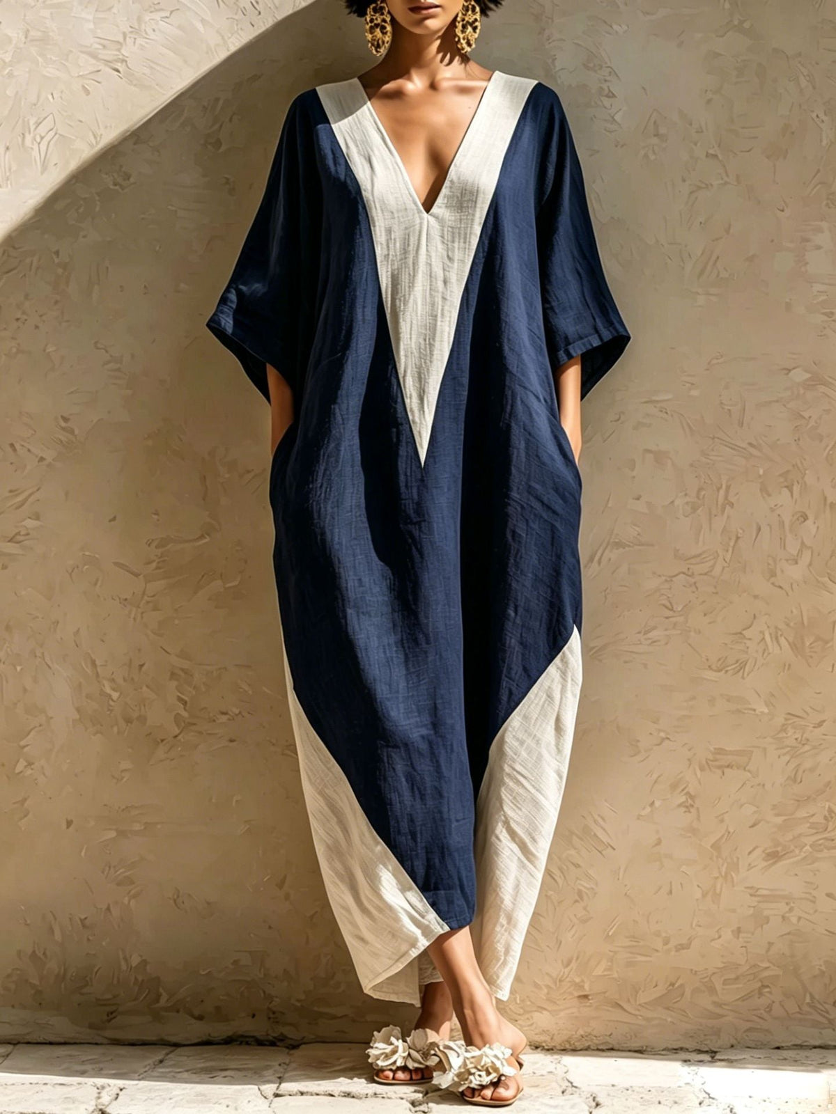 Color-Block Geometric Kaftan Maxi Dress