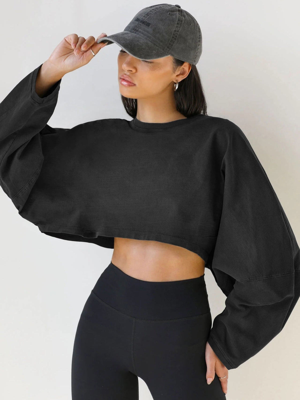 Casual Solid Color Crop Sweatshirt for Women
