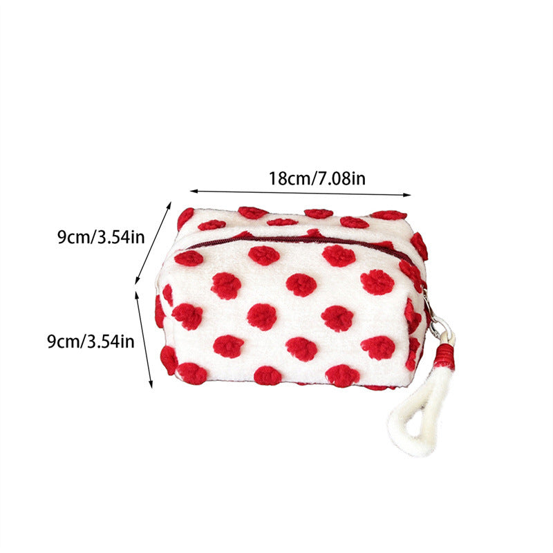 Plush Polka Dots Portable Cosmetic Bag