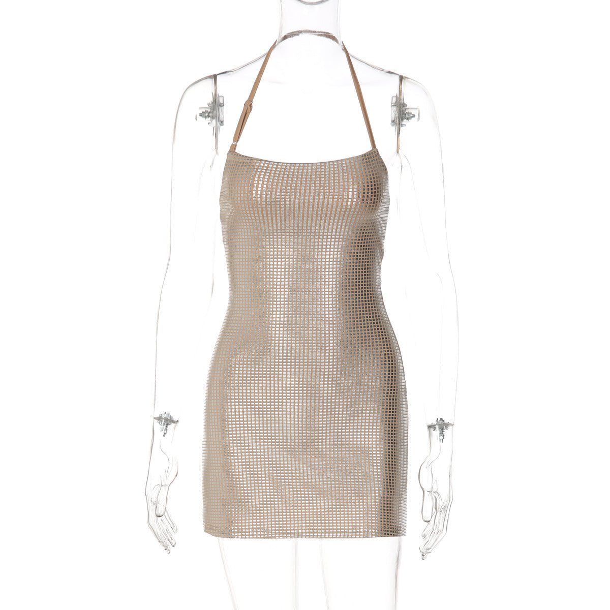 Halter Neck Short Dress with Reflective Design for Night Out