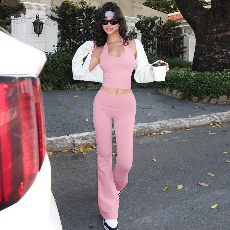 Trendy Casual Backless Tank Top and Long Pants Set