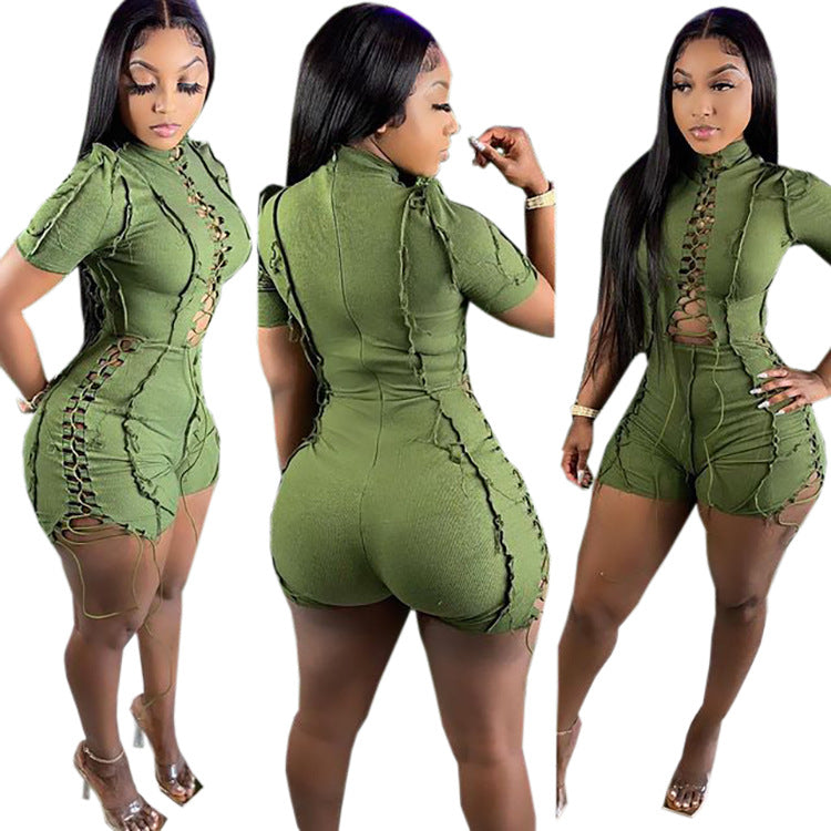 Trendy Casual Solid Color Short Sleeve Jumpsuit
