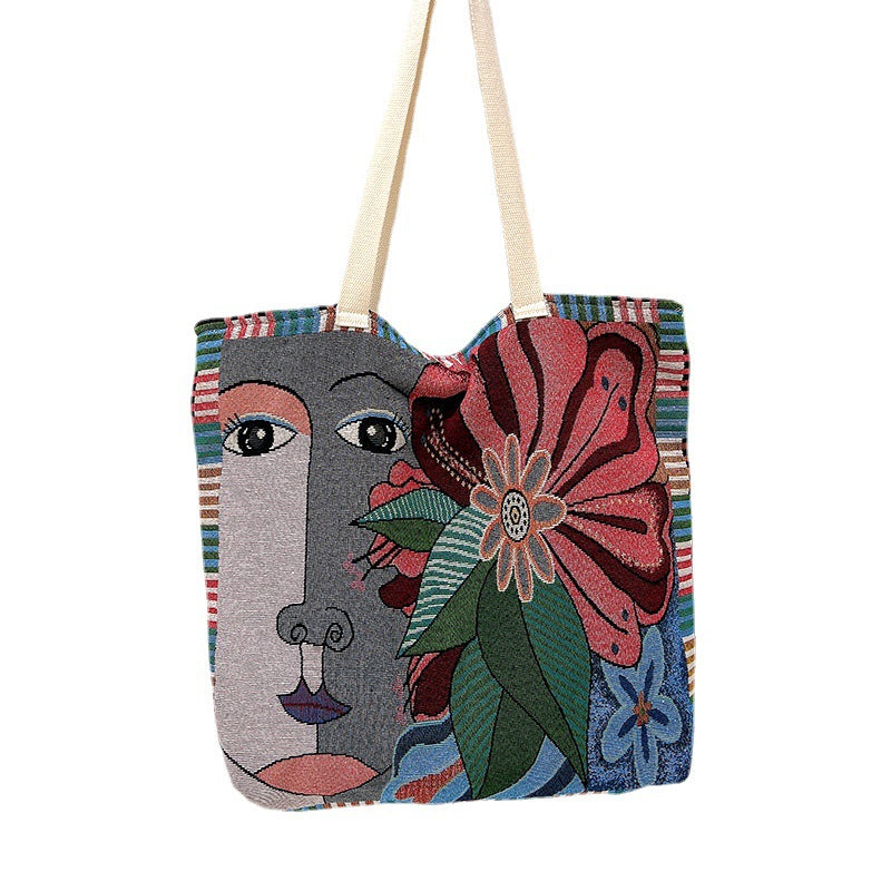 Cultural Floral Canvas Shoulder Bag Retro Style