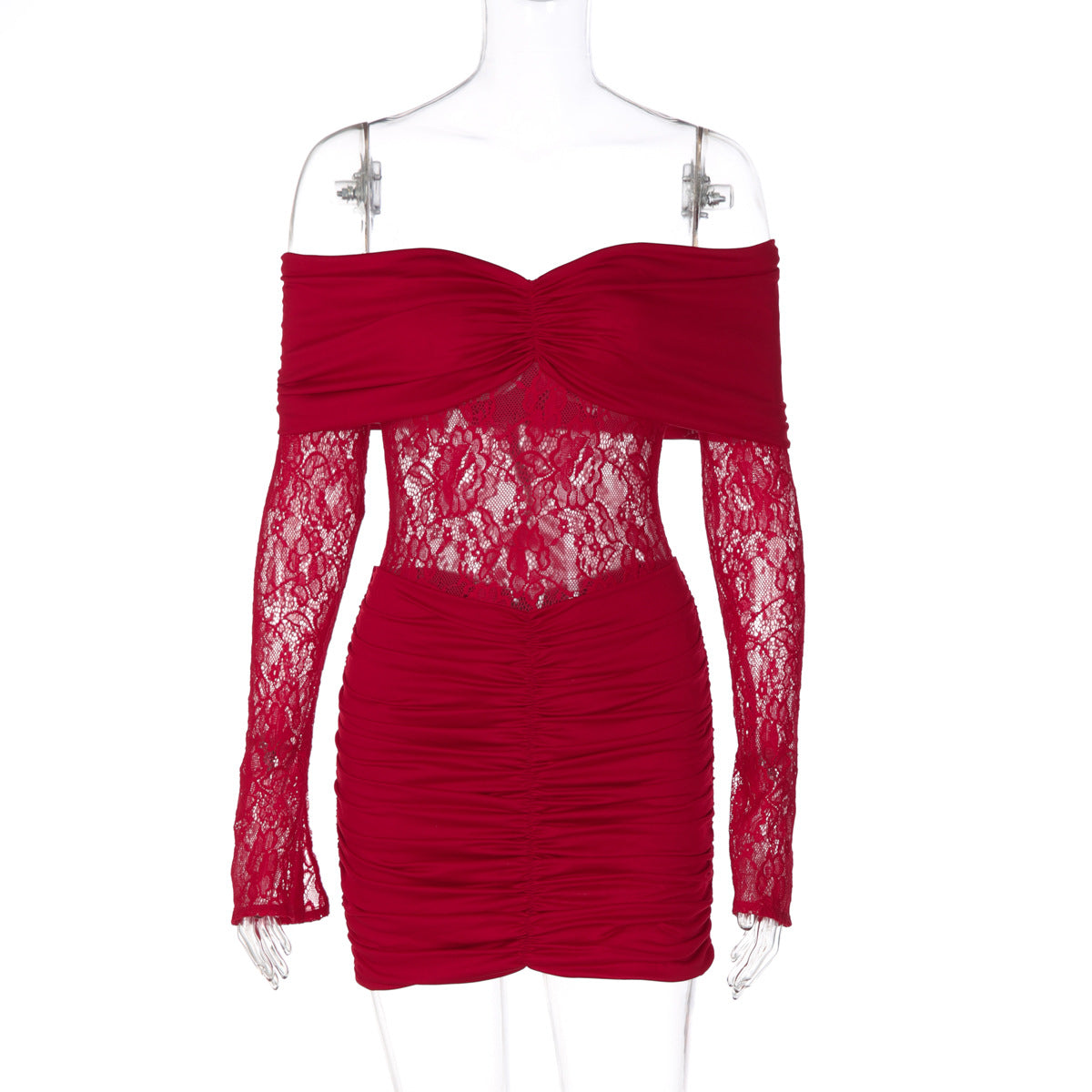 Sexy Lace Trimmed Chest Wrap Mini Dress