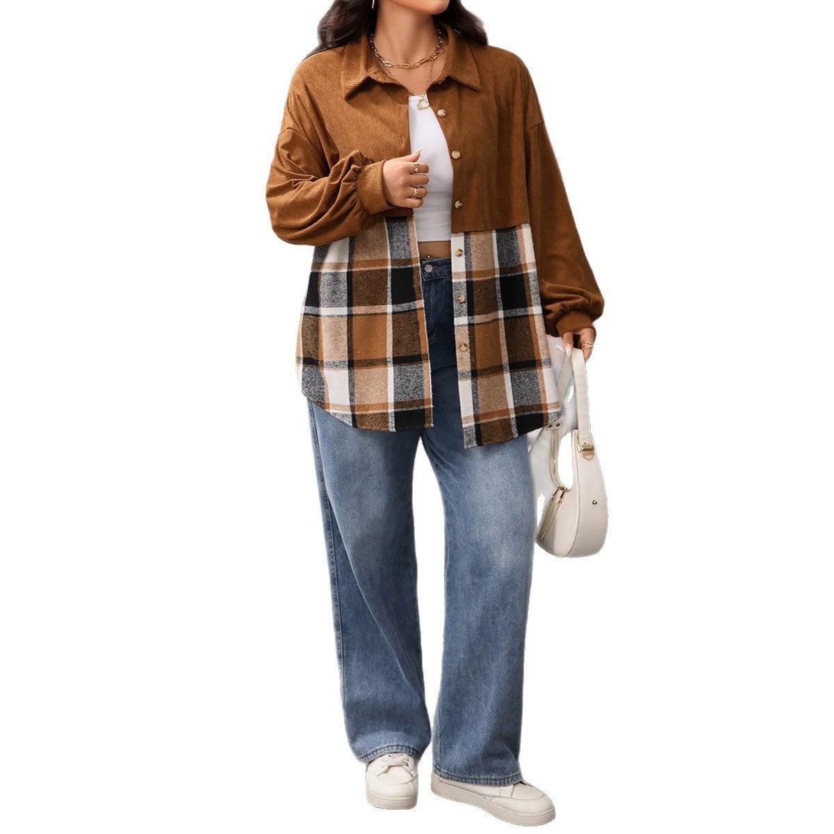 Plus Size Long Sleeve Plaid Jacket Comfortable Casual Outerwear