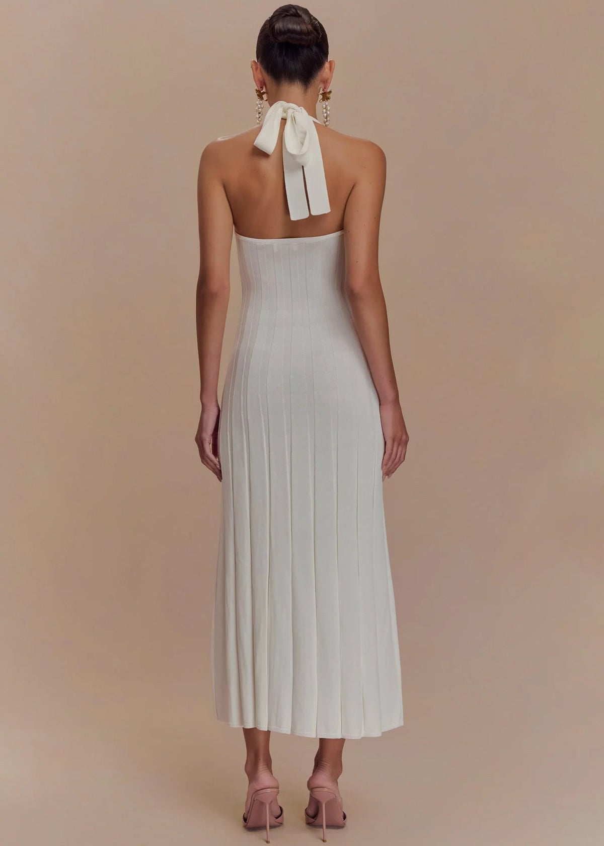 Knit Midi Dress With Halter Tie Back Detail