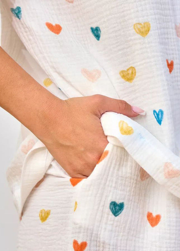 Cotton Gauze Pajama Set With Heart Print