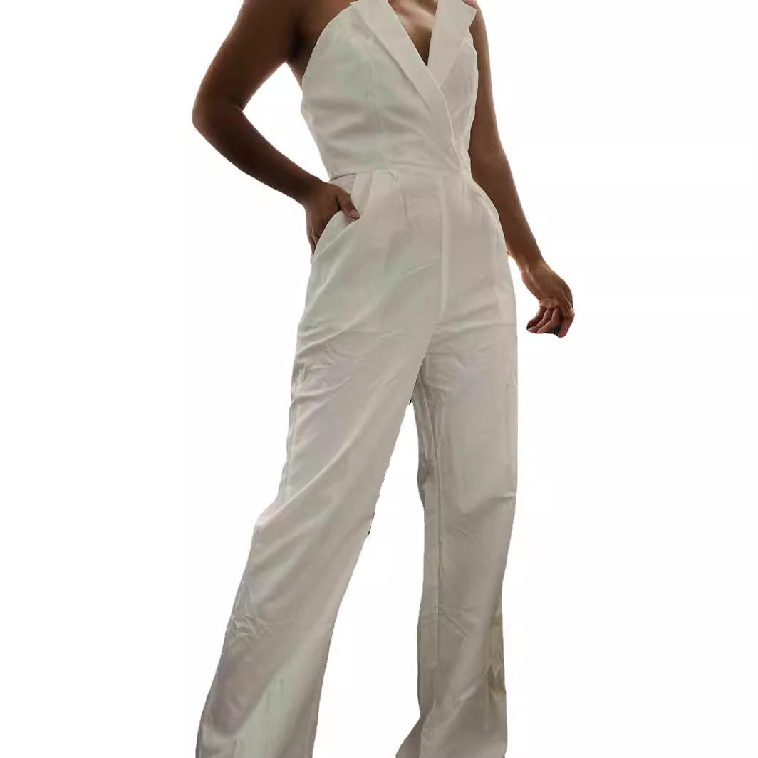 Chinese Style Long Jumpsuit Elegant Office Wear