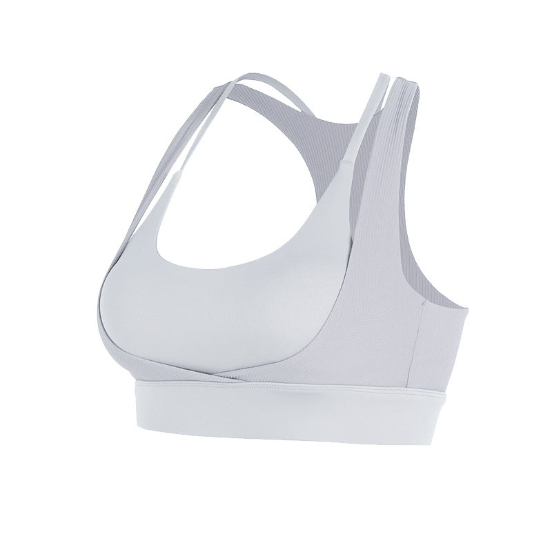 Beautiful Back Sports Underwear Women'S Shockproof Running Fitness Bra Gathered Training Ribbed Yoga Vest