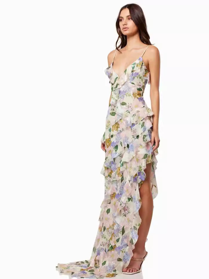 Elegant Off-Shoulder Long Dress With 3D Floral Print