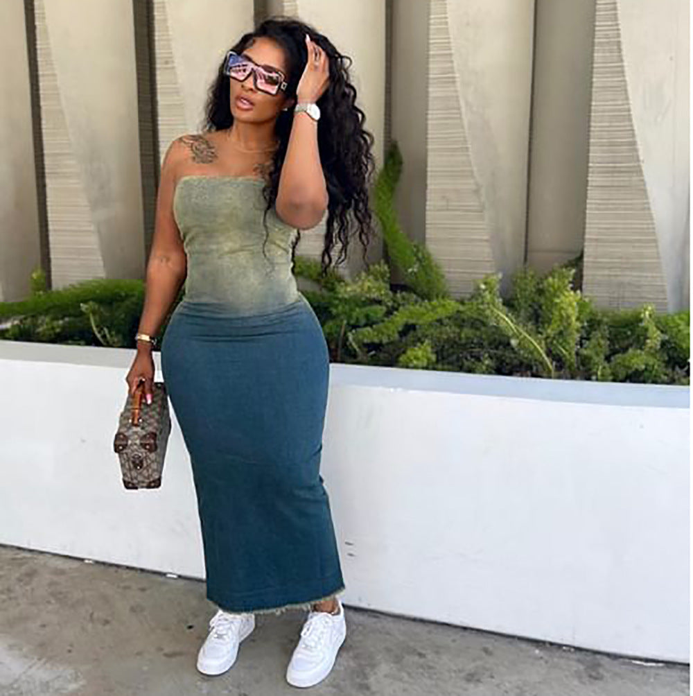 Sexy Gradient Bodycon Denim Dress