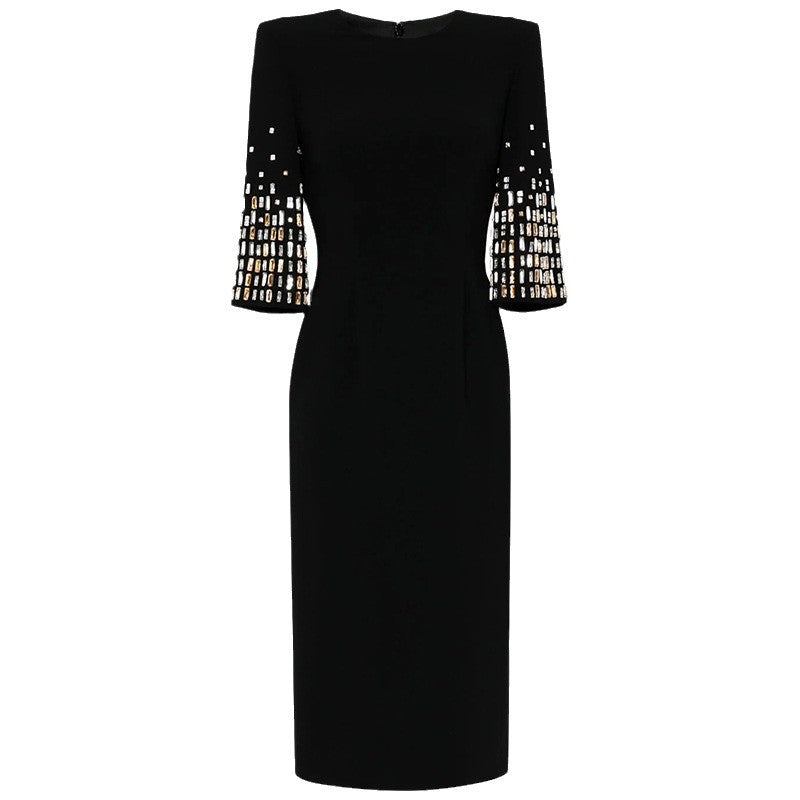 Elegant Beaded Dress with Short Sleeves