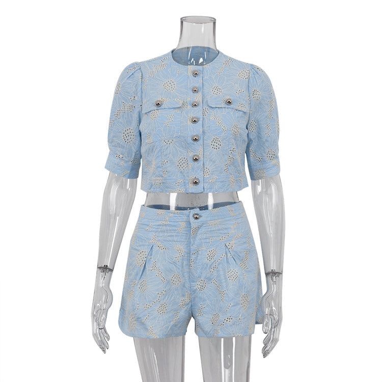 French Embroidered Two-Piece Casual Outfit