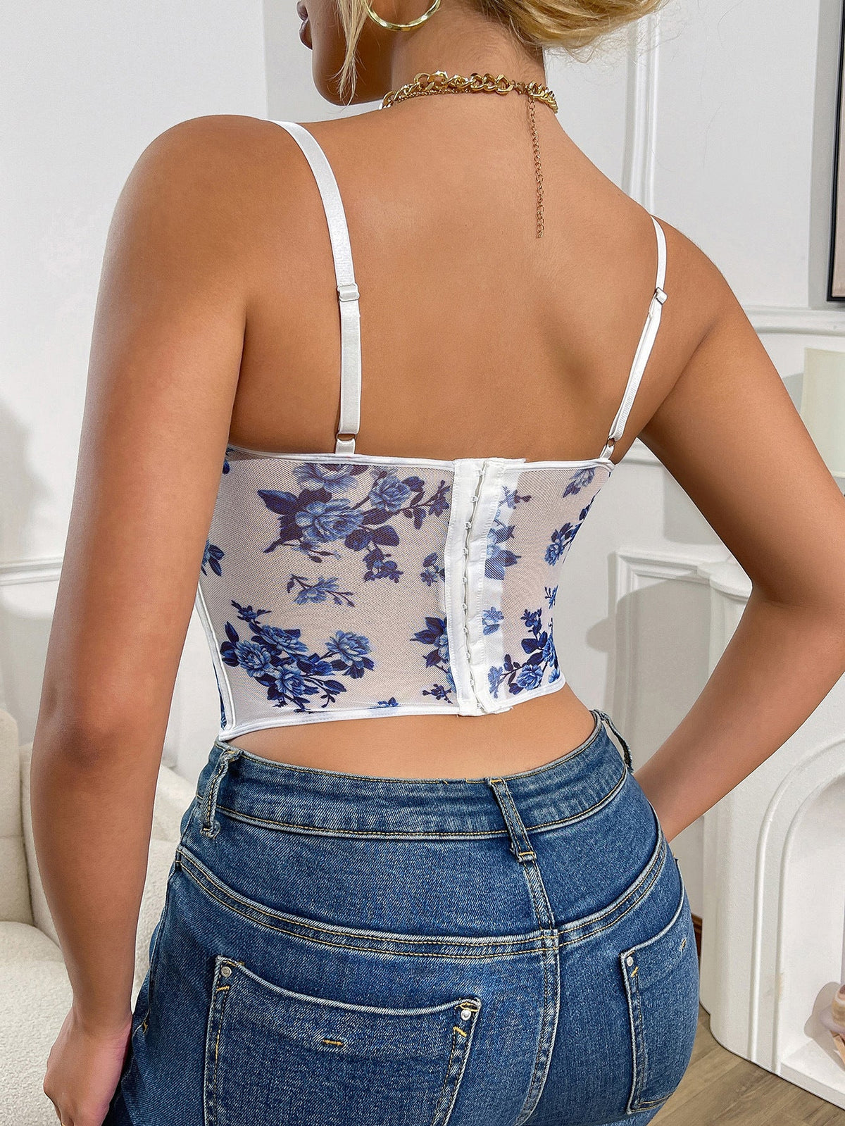 Sexy Lace Corset Top Floral Design Polyester Sleeveless Wrap Top