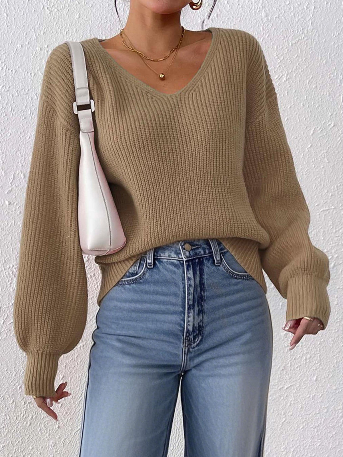 Casual V-Neck Loose Sweater Women