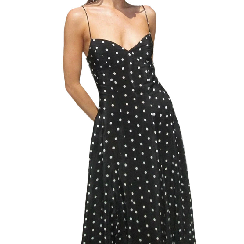 Elegant Casual Polka Dot Print Maxi Dress with Spaghetti Straps