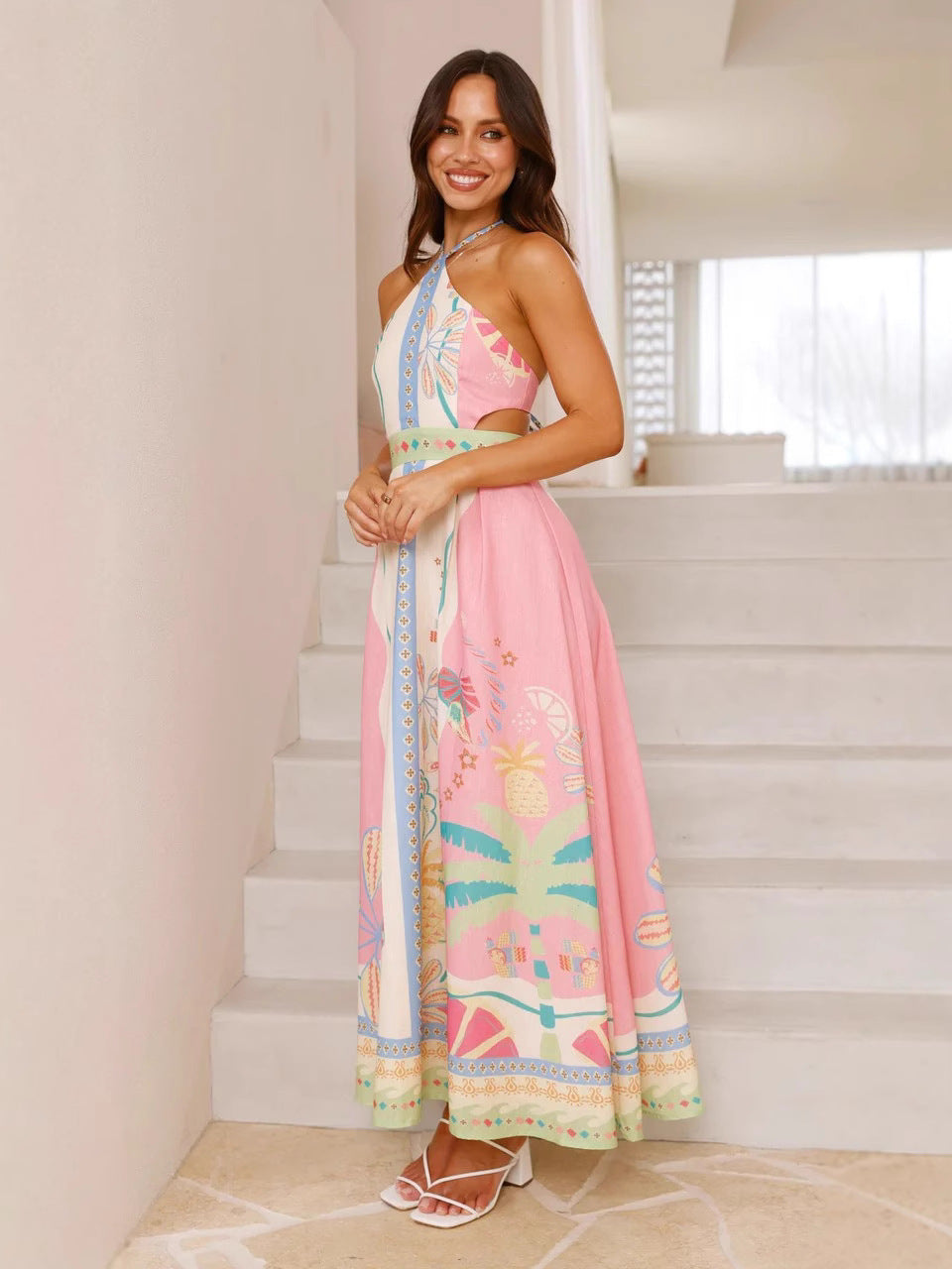 Sexy Backless Long Maxi Dress with Tie Neck