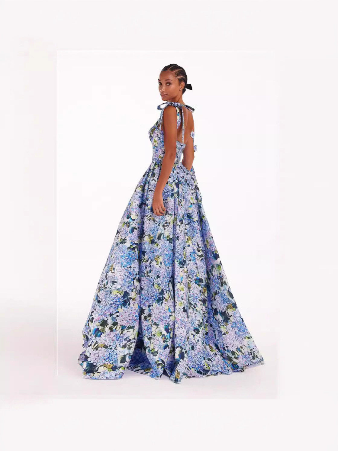 Off-Shoulder 3D Pattern Long Dress with Princess Sleeves