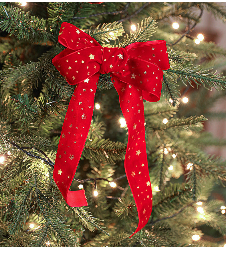 Christmas Velvet Gold Foil Bow Ribbon