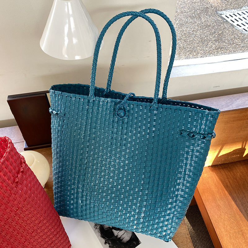 Woven Tote Bag Stylish Casual Beach Bag PVC Material