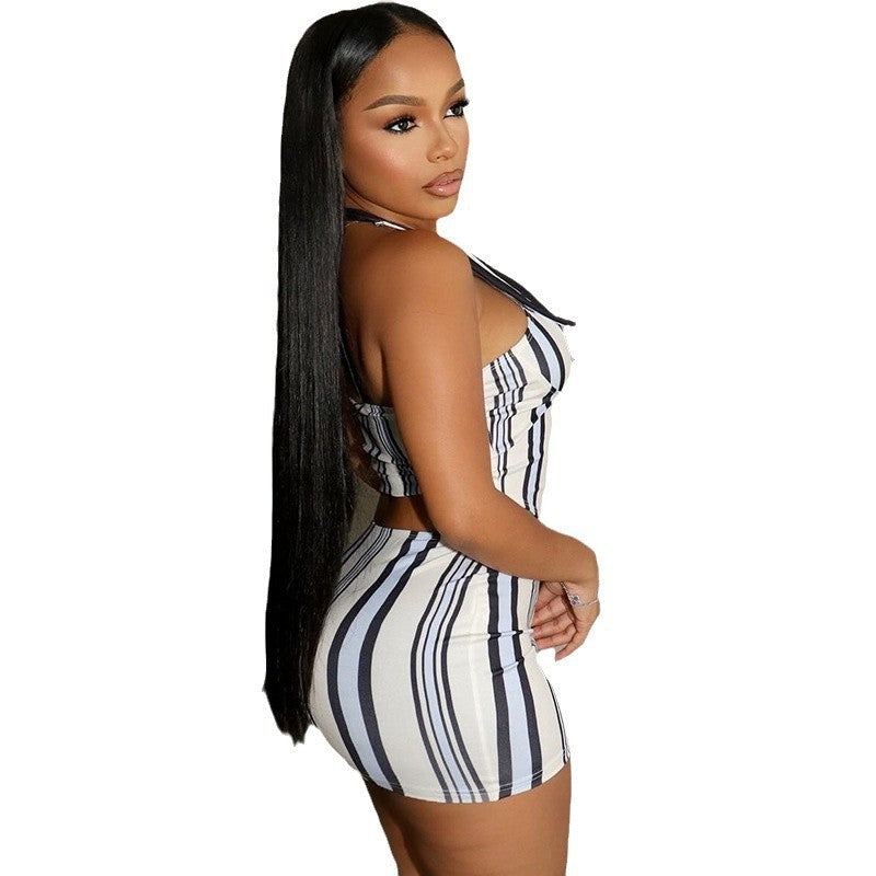Striped Color Block Sleeveless Bodycon Dress Set