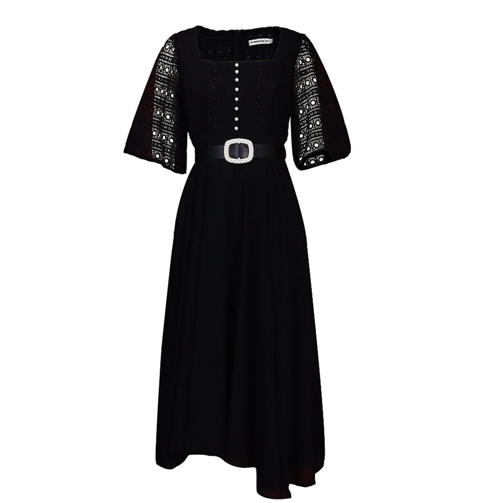 Chic A-Line Chiffon Dress With Beads - Elegant Urban Style