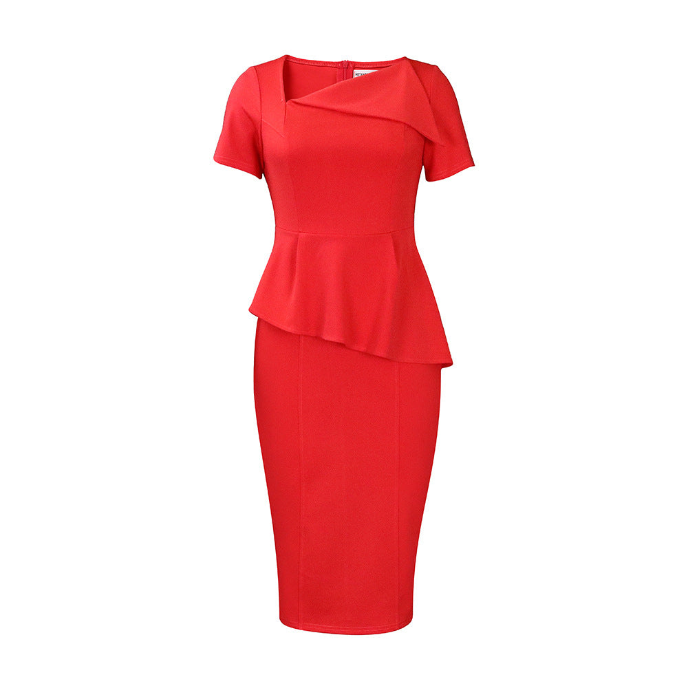 Elegant Asymmetric Neck Pencil Skirt Dress