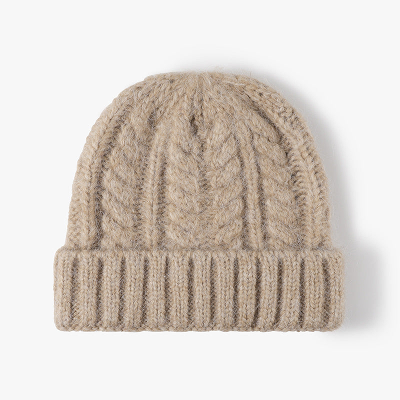 Solid Color Knit Hat Jacquard Padded Beanie