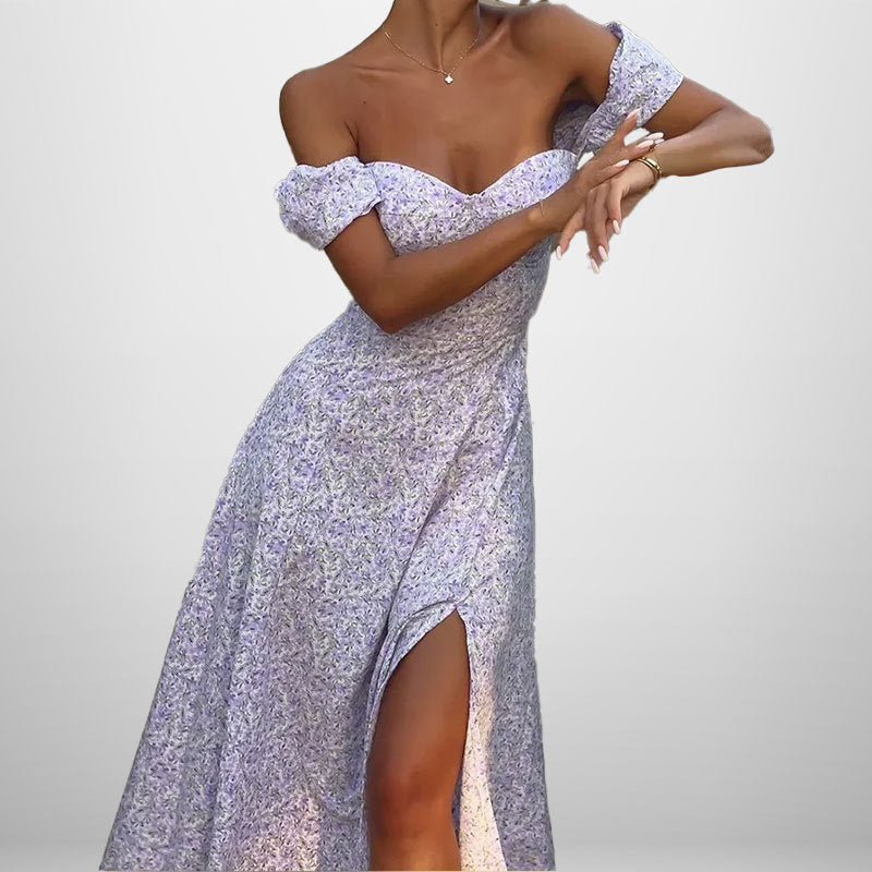 Floral Off-Shoulder Maxi Dress Elegant Casual Polyester